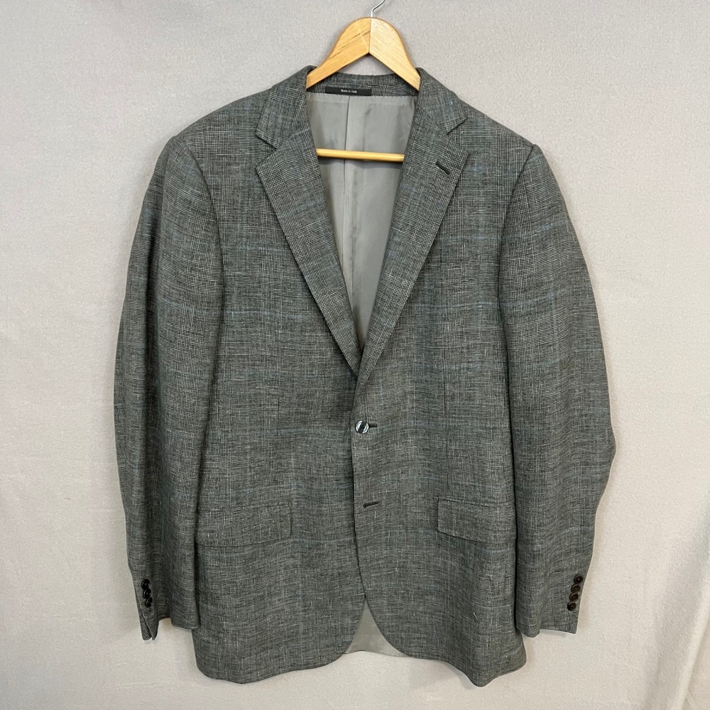 Ermenegildo Zegna Roma Fit Sport Coat Gray Plaid Linen Wool Silk 52L IT/42L US - Picture 2 of 10